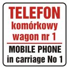 Telefon komórkowy w wagonie nr 1. Mobile phone in carriage no 1 - znak, naklejka kolejowa - SD017