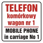 Telefon komórkowy w wagonie nr 1. Mobile phone in carriage no 1 - znak, naklejka kolejowa - SD017