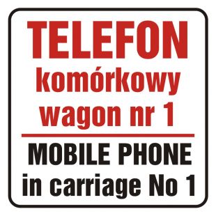 Telefon komórkowy w wagonie nr 1. Mobile phone in carriage no 1 - znak, naklejka kolejowa - SD017
