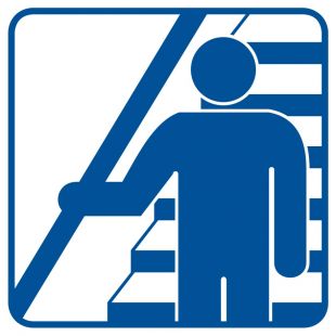 Trzymaj się poręczy schodząc i wchodząc po schodach - znak informacyjny - RA119