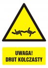 Uwaga! Drut kolczasty - znak bhp ostrzegający, informujący - GF065
