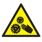 Uwaga ! Elementy ruchome - znak bhp ostrzegający, informujący - GE015