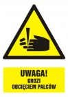 Uwaga - niebezpieczeństwo obcięcia palców - znak bhp ostrzegający, informujący - GF036
