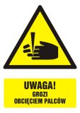 Uwaga - niebezpieczeństwo obcięcia palców - znak bhp ostrzegający, informujący - GF036 - Znaki BHP na maszynach