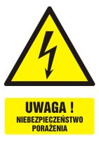 Uwaga! niebezpieczeństwo porażenia - znak bhp ostrzegający, informujący - GF015