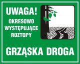 Uwaga! Okresowo występujące roztopy - znak, lasy - OB035 - Znaki drogowe na drodze leśnej Uwaga! Okresowo występujące roztopy - znak, lasy - OB035 - Znaki drogowe na drodze leśnej