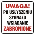 Uwaga! Po usłyszeniu sygnału wsiadanie zabronione - znak, naklejka kolejowa - SD013