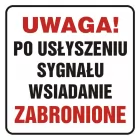 Uwaga! Po usłyszeniu sygnału wsiadanie zabronione - znak, naklejka kolejowa - SD013
