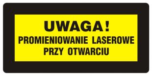 Uwaga! Promieniowanie laserowe przy otwarciu - znak bezpieczeństwa, ostrzegający, laser - KB013