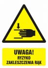 Uwaga ! Ryzyko zakleszczenia rąk - znak bhp ostrzegający, informujący - GF042