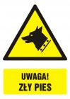Uwaga! zły pies - znak bhp ostrzegający, informujący - GF017