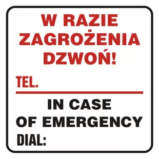 W razie zagrożenia dzwoń - tel. ...... In case of emergency dial - znak, naklejka kolejowa - SD018