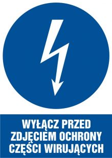 Wyłącz przed zdjęciem ochrony wirujących części - znak elektryczny