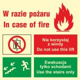 Zakaz korzystania z windy w razie pożaru (lewostronne) - znak ewakuacyjny - AC099 - Zakaz używania windy w razie pożaru – oznakowanie