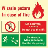 Zakaz korzystania z windy w razie pożaru (prawostronne) - znak ewakuacyjny - AC098 - Oznakowanie windy – jakie znaki mogą być przydatne?