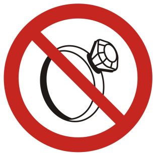 Zakaz noszenia biżuterii w pomieszczeniach produkcyjnych - znak bhp zakazujący - GB030