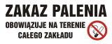 Zakaz palenia obowiązuje na terenie całego zakładu - znak zakazujący - NE002 - Zakaz palenia w miejscu pracy