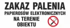 Zakaz palenia papierosów elektronicznych na terenie obiektu - znak zakazujący, informujący - NE025