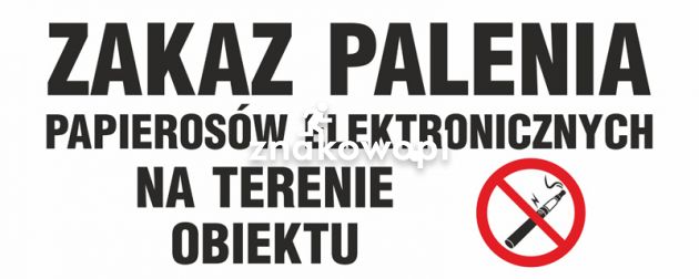 Zakaz palenia papierosów elektronicznych na terenie obiektu - znak zakazujący, informujący - NE025 - „Nie” dla e-papierosów w miejscach publicznych