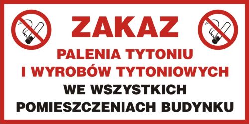 Zakaz palenia tytoniu i wyrobów tytoniowych we wszystkich pomieszczeniach budynku - znak zakazujący - NE008 - Magazyny i hurtownie – znaki bezpieczeństwa i PPOŻ
