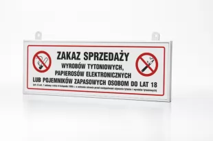 Zakaz sprzedaży wyrobów tytoniowych i papierosów elektronicznych osobom do lat 18 - znak zakazujący, informujący - NE031