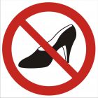 Zakaz używania obuwia na wysokim obcasie - znak bhp zakazujący - GB008
