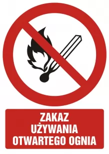 Zakaz używania otwartego ognia - znak bhp zakazujący - GC054