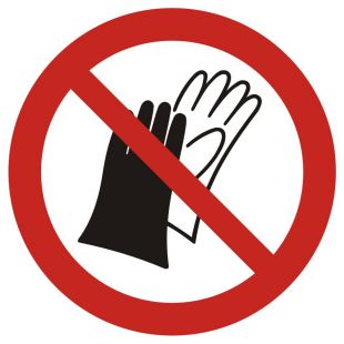 Zakaz używania rękawic roboczych - znak bhp zakazujący - GAP028