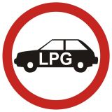 Zakaz wjazdu pojazdów napędzanych gazem (do garaży podziemnych i na parkingi o szczególnym przeznacz.) - znak PCV - Zakaz wjazdu pojazdów LPG na parkingi podziemne – regulacje i oznakowanie
