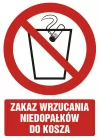 Zakaz wrzucania niedopałków do kosza - znak bhp zakazujący - GC050