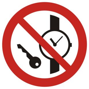Zakaz wstępu z przedmiotami metalowymi i zegarkami - znak bhp zakazujący - GAP008
