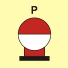 Zamocowana butla gaśnicza umieszczona w zabezp. (P-proszek) - znak morski - FI086