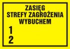 Zasięg strefy zagrożenia wybuchem 1, 2 - znak ostrzegający, informujący - NC014