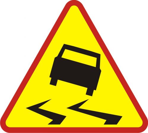 Znak A-15 Śliska jezdnia - drogowy ostrzegawczy - Znak ze śnieżynką i „zimowe” znaki drogowe – jakie i które z nich się stosuje?