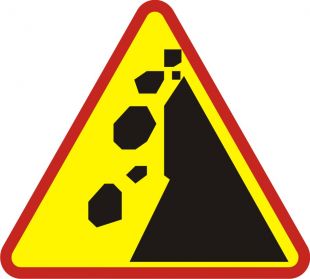 Znak A-25 Spadające odłamki skalne - drogowy ostrzegawczy