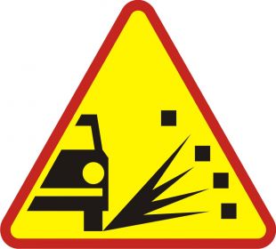 Znak A-28 Sypki żwir - drogowy ostrzegawczy