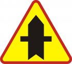Znak A-6a Skrzyżowanie z drogą podporządkowaną występującą po obu stronach - drogowy ostrzegawczy
