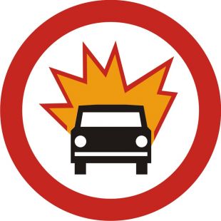 Znak B-13 Zakaz wjazdu pojazdów z towarami wybuchowymi lub łatwo zapalnymi. - drogowy zakazu