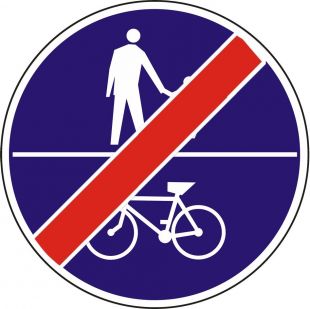 Znak C-16a/13a - poziomo - Koniec ruchu pieszych i rowerów na tej samej drodze - drogowy nakazu