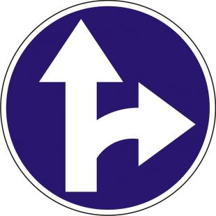 Znak C-6 Nakaz jazdy prosto lub w prawo - drogowy nakazu