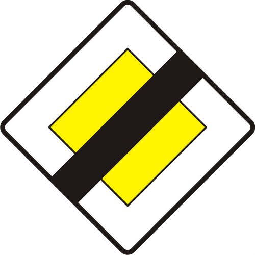 Znak D-2 Koniec drogi z pierwszeństwem - drogowy informacyjny - Znaki informacyjne – znaki drogowe, cz. IV