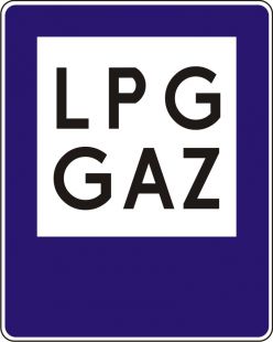 Znak D-23a Stacja paliwowa benzynowa tylko z gazem do napędu pojazdów LPG GAZ - drogowy informacyjny