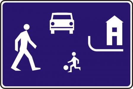 Znak D-40 Strefa zamieszkania - drogowy informacyjny - Ruch pieszych wzdłuż drogi