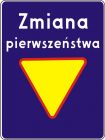 Znak D-48a Zmiana pierwszeństwa z trójkątem wskazujący wlot podporządkowany - drogowy informacyjny