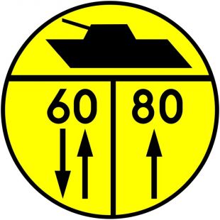 Znak drogowy wojskowy W-5 Klasa obciążenia mostu o ruchu dwukierunkowym dla pojazdów gąsienicowych