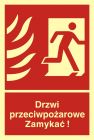 Znak drzwi przeciwpożarowe - Zamykać z kierunkiem ewakuacji w prawo