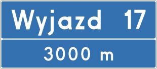 Znak E-20 Tablica węzła drogowego na autostradzie - drogowy kierunku miejscowości