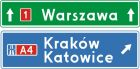Znak E-2f Drogowskaz tablicowy umieszczany obok jezdni przed wjazdem na autostradę - drogowy kierunku miejscowości