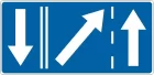 Znak F-16 Uprzedzenie o końcu wewnętrznego pasa ruchu określonego na znaku - drogowy uzupełniający