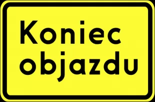 Znak F-9f Koniec objazdu - drogowy uzupełniający